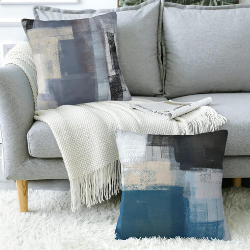 Throw Pillow Covers Abstract Art Painting Pillow Covers 18x18 Inchs Set of 2 Teal and Beige Throw Pillows Decorative Pillow Cases Cushion Covers f...