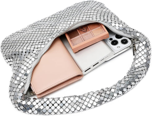 Womens Metallic Evening Bag Cute Hobo Handbag Fashion Shiny Moon-shaped Shoulder Purse...