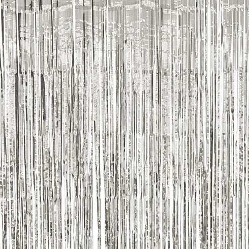 Allgala Silver Tinsel Table Skirt 2-Pack 29x108 Inch Metallic Foil Fringe Table Skirts for Party Event, Parade Float, Party Decoraton...