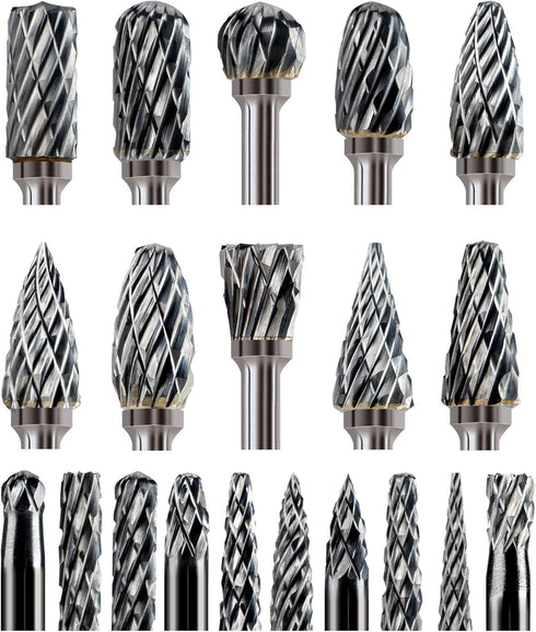 20Pcs 1/8" Shank Carbide Burr Bits Compatible with Dremel Bits Metal Grinding Bits Wood Stone Carving Cutting Engraving Grinder Kit Attachment Rot...
