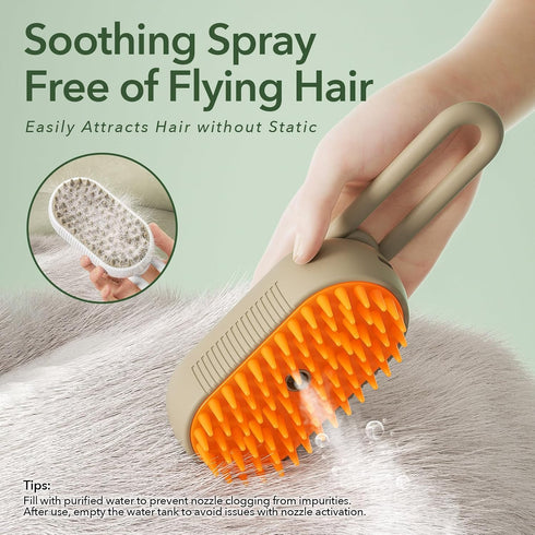 2nd Generation Spray Pet Grooming Brush for Dogs & Cats, 3-in-1 Design: Hair Remover, Cleaning Brush and Massaging Brush (GooCare-Khaqi)...