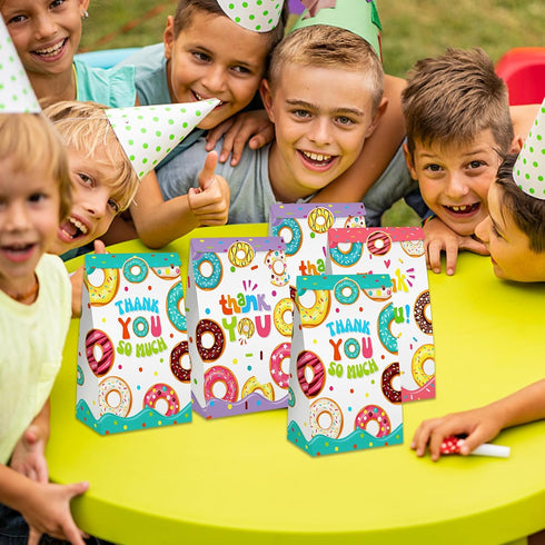 VGOODALL 24PCS Donut Party Favor Bags, Paper Gift Bags Goodie Bags with Stickers Candy Bags for Kids Birthday Party...