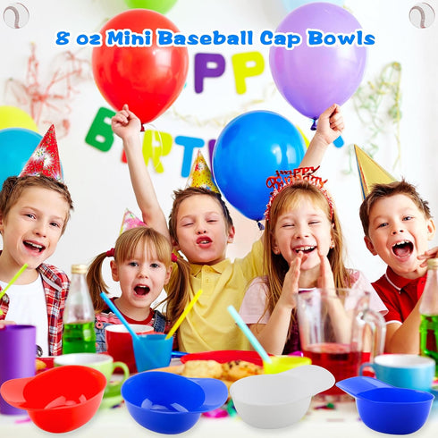 12 Pack Ice Cream Baseball Helmet 8 oz Mini Baseball Cap Snack Bowl Plastic Baseball Hat Chip Bowl for Kids Birthday Party Supplies, 3 Colors...