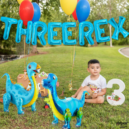 KatchOn, Big Blue Three Rex Balloons - 35 Inch Pack of 10 | Blue Dinosaur Balloon, Three Rex Birthday Party Decorations Boy | Blue Dinosaur Party ...