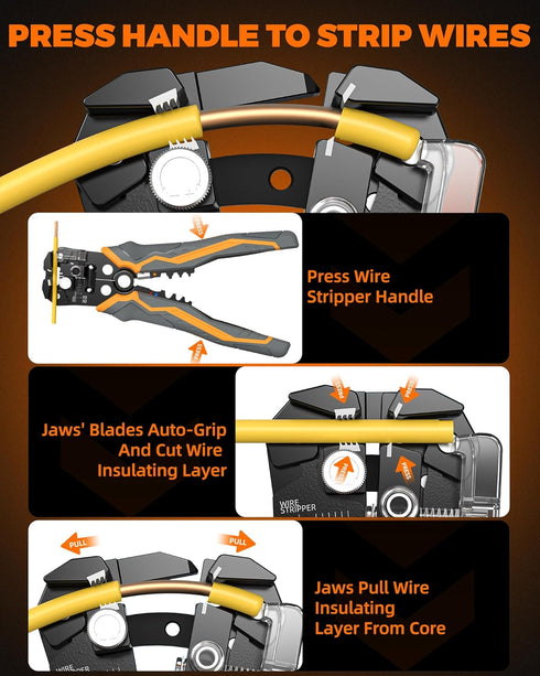 3-In-1 Self Adjusting Wire Stripper, Stripper/Cutter/Crimping Automatic Wire Stripper, 8 Inch Wire Stripper Tool for 10-24 AWG, Comes with Replace...