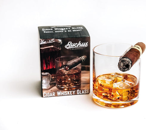 Premium Whiskey Glass and Cigar Holder - Dual-Purpose Cigar Rest. Old Fashioned Cigar Whiskey Glass with Cigar Holder, Whisky Gift for Men, Father...