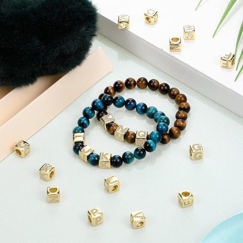 Hicarer 26 Pieces Rhinestone Letters Cube Beads ABC Alphabet Dice A-z Beads Big Hole DIY Charm for Jewelry Making Bracelet Necklace Earrings(Squar...