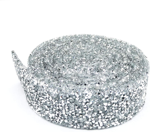 Dowarm 3 Yards Silver Rhinestone Mesh Wrap, Bling Trim for Wedding Party Decoration...