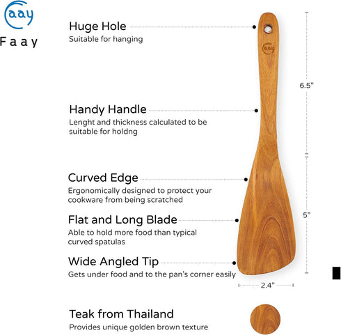 FAAY 11.5 Inch Teak Wood Spatula/Turner for RIGHT Hand | Versatile Spatula, Durable, Healthy and High Moist Resistance for Non Stick Cookware...