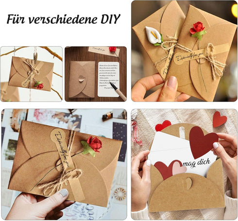 ABSOFINE 25 Pcs Mini Envelopes with Heart Shaped Clasp,Mini Kraft Paper Envelopes, Small Envelope with Blank Cards for Business Card, Weddings Fav...