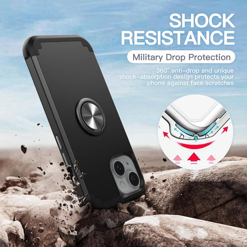 IDweel for iPhone 14 Case with Screen Protector + 360°Ring Holder Stand + Camera Lens Protector,2 in 1 Shockproof Slim Fit Hybrid Heavy Duty Hard ...