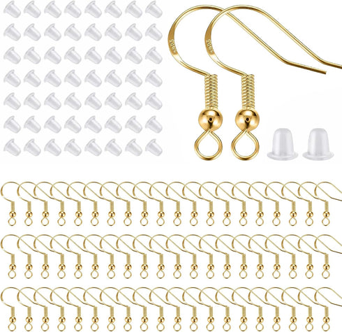 925 Sterling Silver Earring Hooks 200 PCS, Gold Earring Hooks for Jewelry Making, Hypoallergenic Fish Hook Earrings Making Kit, DIY Earring, with ...