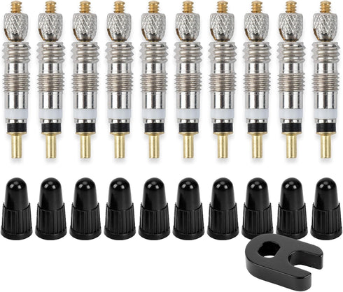 Square1 Presta Valve Core Kit -10 Universally Compatible Presta Valve Cores, 1 Presta Valve Core Removal Tool & 10 Presta Valve Core Caps - Presta...