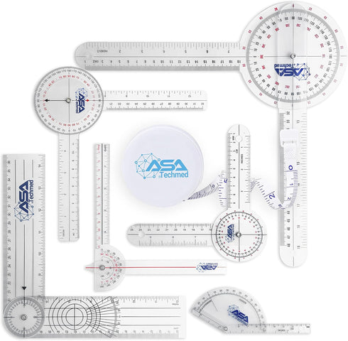 ASA TECHMED Goniometer Complete Set 6 Pieces + Body Measuring Tape - Physical Therapy, Occupational Therapy, Fitness, Medical Protractor Angle Rul...