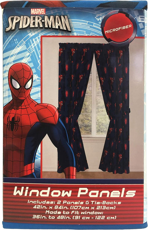 Jay Franco Marvel Spiderman Classic Saving The Day 84" Decorative Curtain/Drapes 4 Piece Set (2 Panels, 2 Tiebacks)...