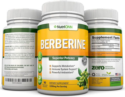 Berberine - 1200Mg Per Serving - 90 Vegetarian Capsules - Pure Berberine HCL Extract Supplement - Superior Potency to Support Immune Health...