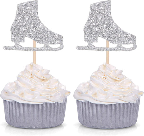 24 CT Ice Skate Cupcake Toppers Ice Skating Theme Kid¡®s Birthday Party Decorating Picks - Silver...