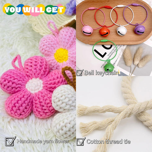 Car Rear View Mirror Accessories, Cute Crochet Flower Car Decor, Handmade Knitted Car Hanging Accessories for Women ?Pink?...