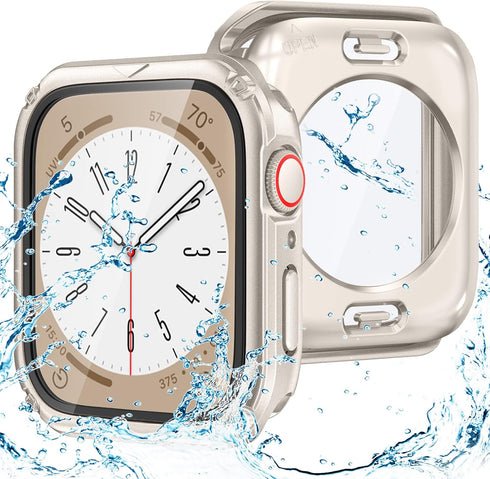 Goton 2 in 1 Waterproof Rugged Case for Apple Watch Screen Protector 44mm Series 6 5 4 SE, 360 Protective Glass Face Cover Hard PC Bumper + Back F...