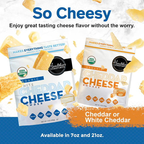 Healthier Comforts Organic White Cheddar Cheese Powder | Gluten Free, Kosher, Keto-Friendly, Non-GMO, Antibiotic & Hormone Free | Perfect for Popc...
