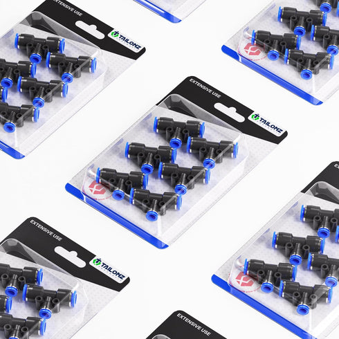 TAILONZ PNEUMATIC Blue 10MM Tube OD x 6MM Tube OD x 10MM Tube OD Tee Plastic Push to Connect Fittings 3 Ways Tube Connect Push Fit Push Lock PE10-...