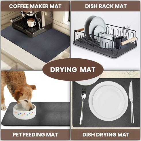 Coffee Mat(Dark Gray 12"x19''), Coffee Bar Mat for Countertop, Anti-Slip Absorbent Dish Drying Mat for Kitchen, Suitable for Coffee Machine, Coffe...