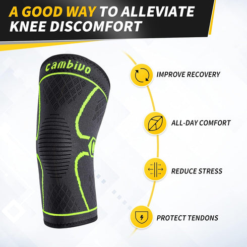 CAMBIVO 2 Pack Knee Brace, Knee Compression Sleeve for Men and Women, Knee Support for Running, Workout, Gym, Hiking, Sports (Green,Medium)...
