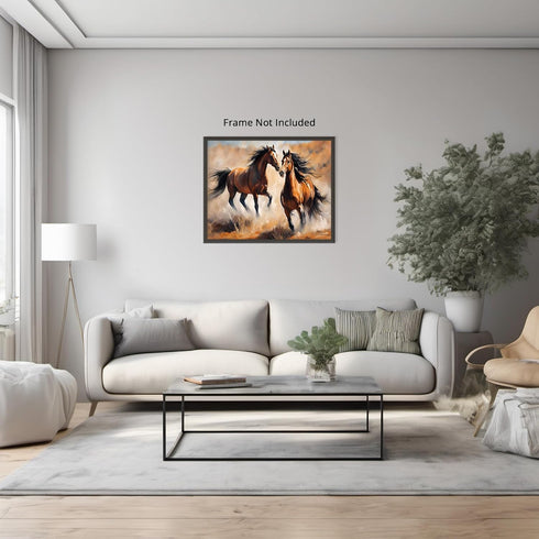 Posterizer 1 pcs- Two brown horses running print-Art for Animal Lovers- Gift for Men Women Entrepreneur Teens-decor for Bedroom, Office, Living Ro...
