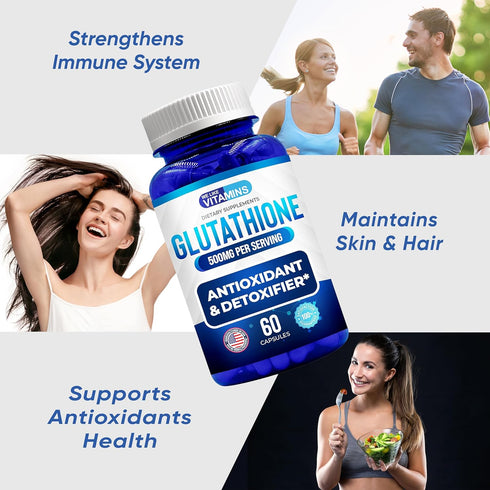 We Like Vitamins Glutathione 500mg Per Serving | Manufactured in USA | 60 Glutathione Capsules | Highly Bioavailable Reduced Glutathione Supplemen...