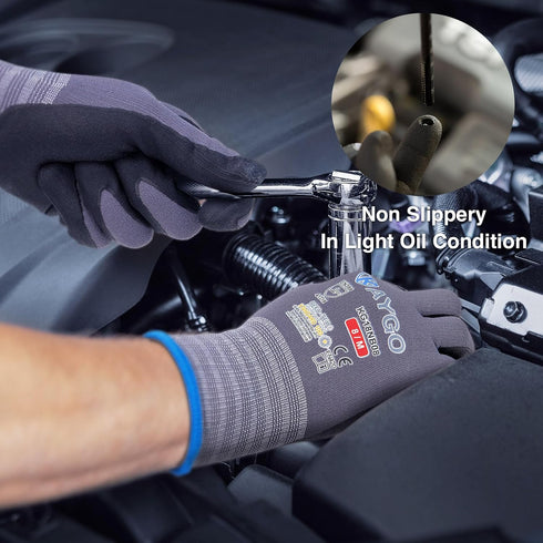 KAYGO Safety Work Gloves MicroFoam Nitrile Coated-3 Pairs, KG18NB,Seamless Knit Nylon Glove with Black Micro-Foam Nitrile Grip,Ideal for General P...