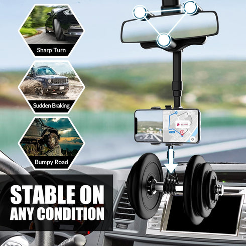 SXhyf Rear View Mirror Phone Holder, 2023 Rotatable and Retractable, Universal Mount, Cell Car Fit for iPhone 11 12 13 14 Pro Max Samsung All Phon...