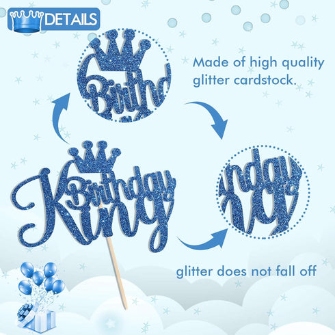 Blue Glitter King Birthday Cake Topper/Baby Shower/Boy Prince 1st 2nd 3rd 10th 13th 18th 21st 30th 40th 50th Birthday Cake Topper/Gender Reveal Pa...