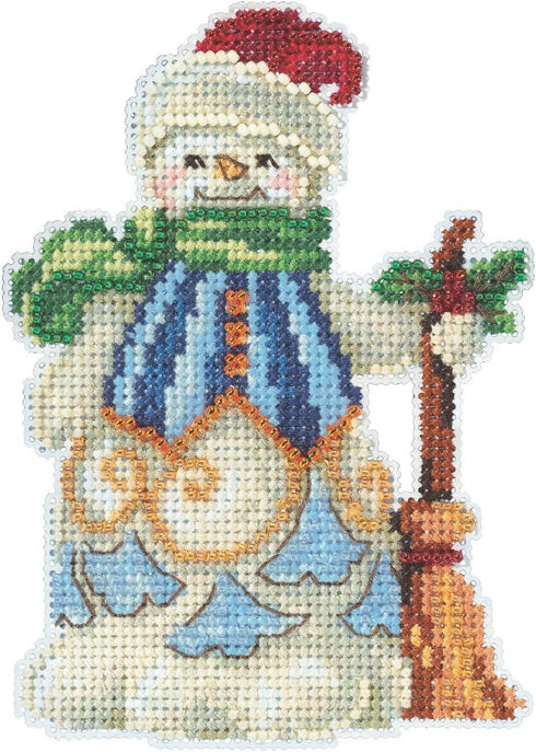 Clean Sweep Snowman Beaded Counted Cross Stitch Ornament Kit 2020 Mill Hill Jim Shore...