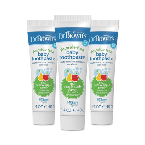 Dr. Brown's Fluoride-Free Baby Toothpaste, Infant & Toddler Oral Care, Apple Pear, 3-Pack, 1.4oz/40g, 0-3 years...
