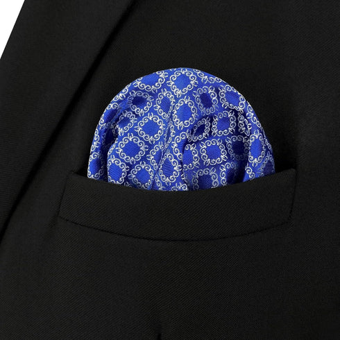 S&W SHLAX&WING Pocket Square for Men Azure Blue White Pattern Geometric Elegant for Suit...