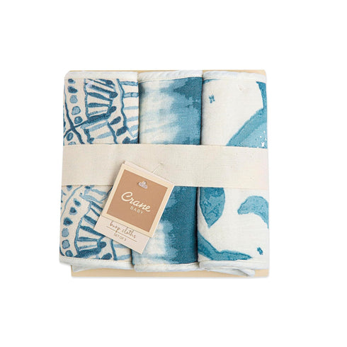 Crane Baby Muslin Baby Burp Cloths, Lightweight Absorbent Burp Cloth, Ocean Theme, Set of 3, 7" x 20", Newborn Baby Essentials, Burp Cloths Baby B...