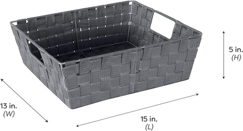 Simplify Large Shelf Woven Strap Tote, Decorative Storage Basket, Built in Handles, Organizing Accessories, Drawers, Desks, Closets, Bathroom, Bed...