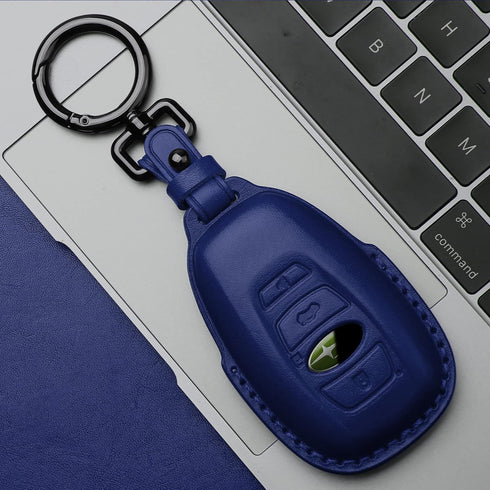 Tukellen Compatible with Subaru Leather Key Fob Cover with Keychain Fit for WRX Outback Ascent Forester Crosstrek Legacy Impreza Smart Remote, Gen...