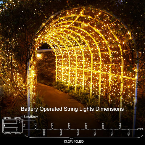 echosari 2 Pack Battery Operated String Lights, 13.2Ft Green Wire 40 LED String Lights Outdoor Waterproof Fairy Lights for Wedding Party Wreath Tr...