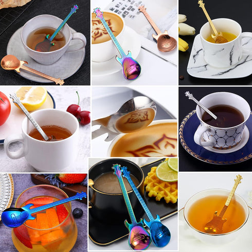 Guitar Spoons Coffee Teaspoon Set, ESRISE Stainless Steel Dessert Spoon with Guitar Opener, Cute Tea Spoons for Christmas Birthday (Silver)...
