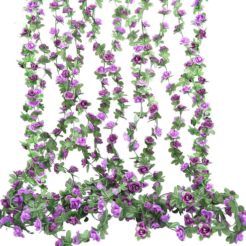 4 Pcs 33 Ft Fake Rose Vine Flowers Plants Artificial Flower Hanging Rose Ivy Home Hotel Wedding Party Garden Art Decor Garden Craft Arrangement De...