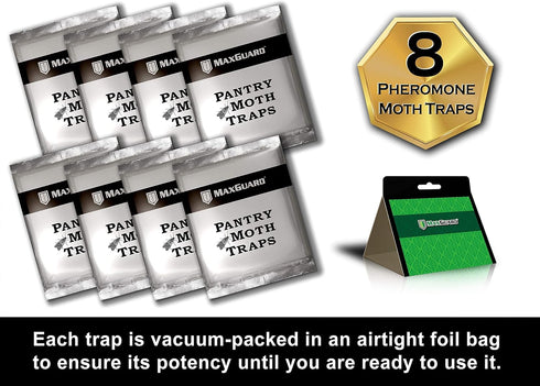 Pantry Moth Traps (8 Pack) with Extra Strength Pheromones | Non-Toxic Sticky Glue Trap for Food and Cupboard Moths in Your Kitchen | Trap & Kill P...