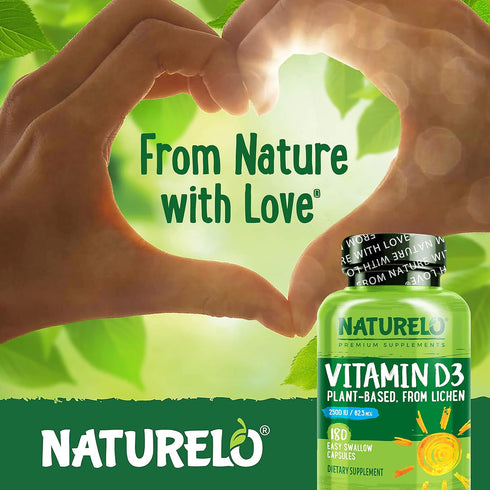 NATURELO Vitamin D - 2500 IU - Plant Based from Lichen - Natural D3 Supplement for Immune System, Bone Support, Joint Health - Vegan - Non-GMO - G...