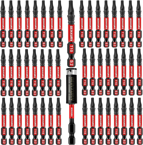 51Pieces T10 Impact Tough Magnetic Screwdriver Bit Set, 1 In. #10 Torx Head Power Bit Set, S2 Alloy Steel T10 Star Bit with 1Pcs Impact Bit Holder...