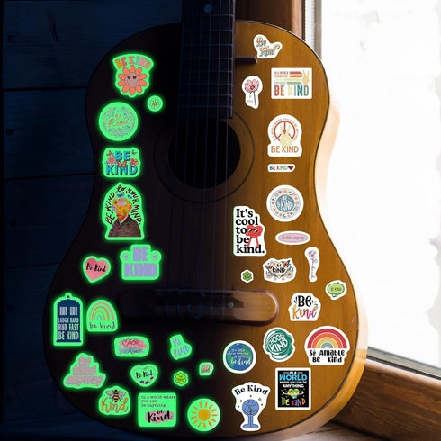 Inspirational Quotes Water Bottle Stickers for Kids Glow in The Dark, 72 PCS Vinyl Be Kind Stickers Pack for Laptop, Cute Skateboard Phone Case De...