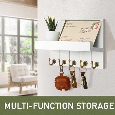 Rebee Vision Key Holder for Wall - Decorative Mail Organizer Wall Mount with 5 Key Hooks for Modern Farmhouse Apartment Essentials - Home Decor fo...