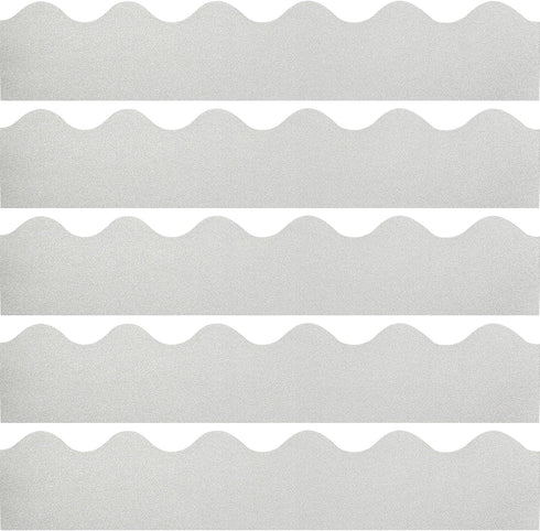 90 Pcs 3” × 13” Silver Bulletin Board Borders, 97.4 Feet Shine Bulletin Board Trim, Decorative Glitter Border for Bulletin Board, Classroom and Pa...