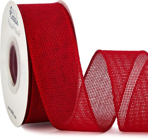 Ribbli Red Burlap Wired Ribbon,1-1/2 Inch x 10 Yard,Wired Edge Ribbon for Big Bow,Wreath,Tree Decoration,Outdoor Decoration...