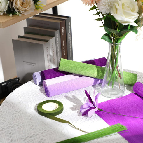 Gersoniel 57 Pieces Crepe Paper Flower DIY Kits 6 Rolls 35g Crepe Paper Rolls 50 Pcs Floral Iron Wire 1 Roll 50 Meter for Birthday Party Wedding (...