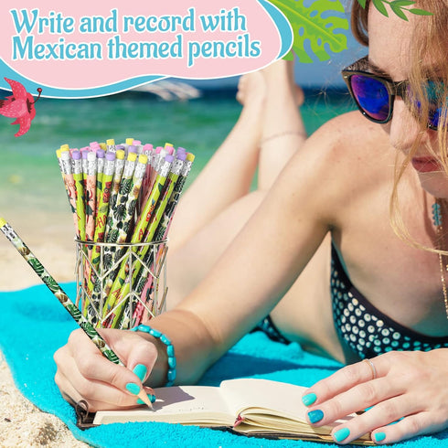 72 Pieces Beach Summer Pencils Hawaii Mexican Assorted for Kids with Eraser, Novelty Fun Wooden Pencils for Students Reward Prize Classroom Party ...